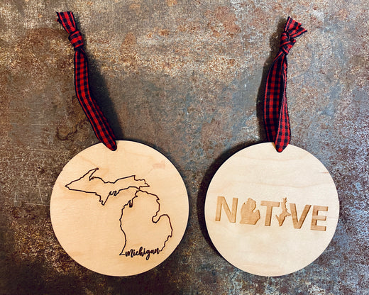 Round Wooden Michigan Ornaments
