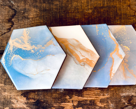 Nature Inspired Marble Resin Coaster Set