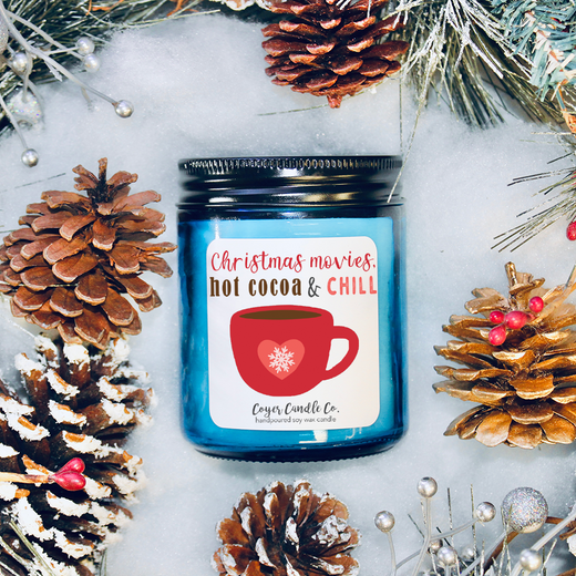 9 oz. Cobalt Jar Candle - Christmas Movies Hot Cocoa & Chill