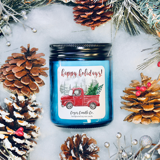 9 oz. Cobalt Jar Candle - Happy Holidays truck